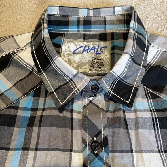 CHALC Mens Button Up Pearl Snap Shirt Size 2XL Plaid Western Ranchwear Rodeo - Picture 4 of 12